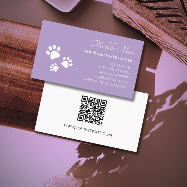 QR-Code Paw Prints Pet Sitter Elegant Lila Visitenkarte (Von Creator hochgeladen)