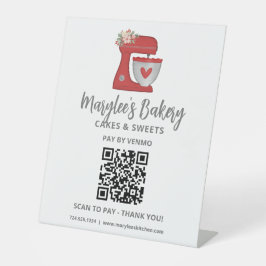 QR Code Pay Here Red Mixer Bakery Pedestal Sign Sockelschild