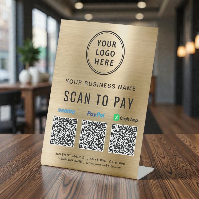 QR Code Payment Logo Gold Sockelschild (QR Code Payment Logo Gold Pedestal Sign)