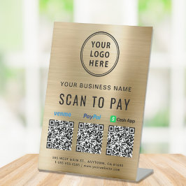 QR Code Payment Logo Gold Sockelschild