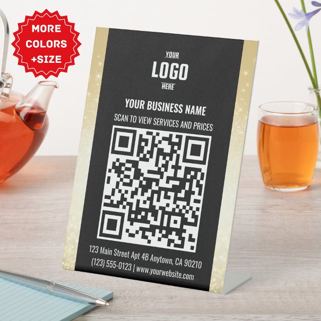 QR Code Pedestzeichen für Black & Gold Business Sockelschild (Black & Gold Business QR Code Pedestal Sign With Logo )
