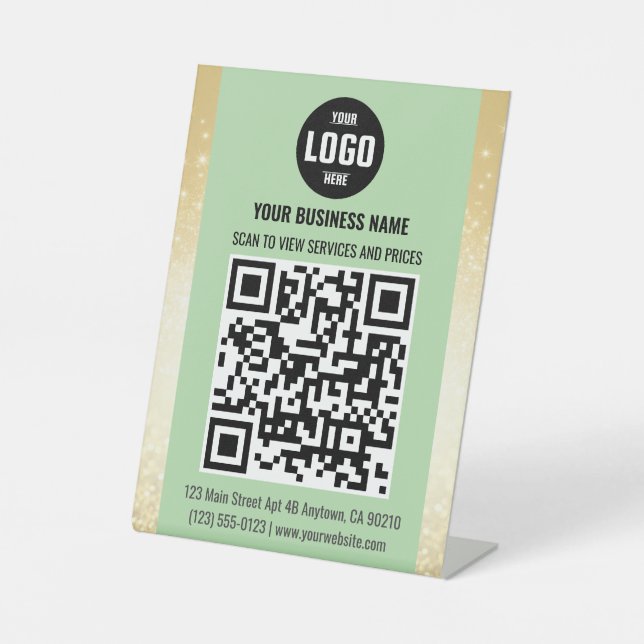 QR Code Pedestzeichen für Green & Gold Business Sockelschild (Vorderseite)