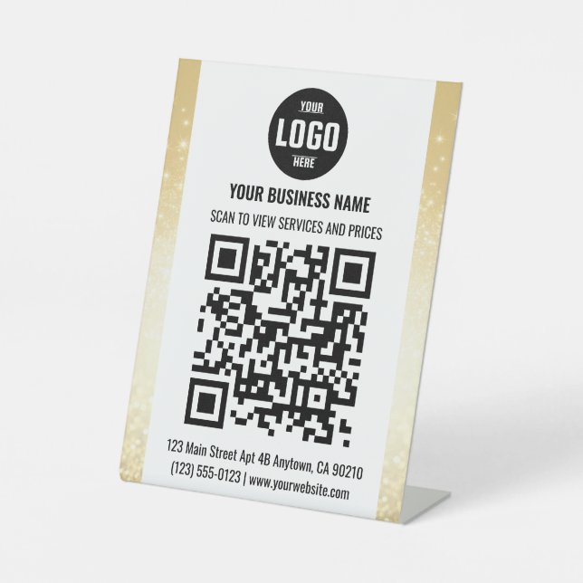 QR-Code-Pedestzeichen für White & Gold-Business Sockelschild (Vorderseite)