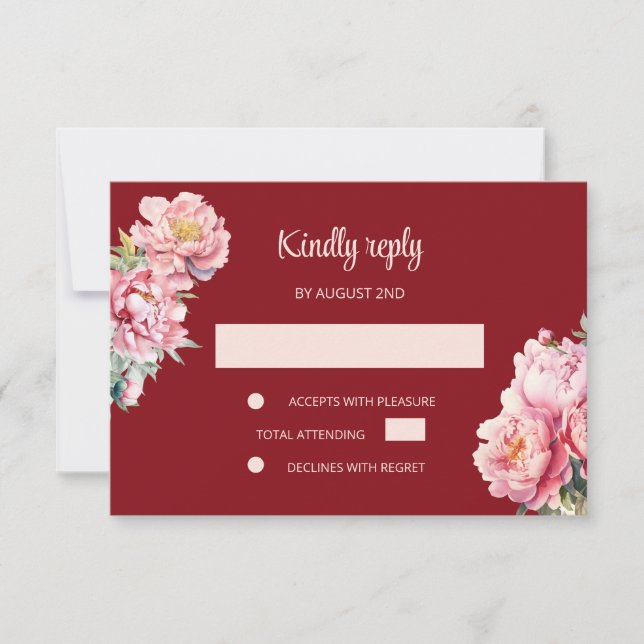 QR Code Peony Red UAWG Wedding RSVP Karte (Vorderseite)