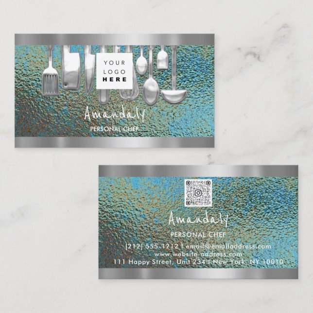 QR Code Persönlicher Koch Cooking Restaurant Grung Visitenkarte (Vorne/Hinten)