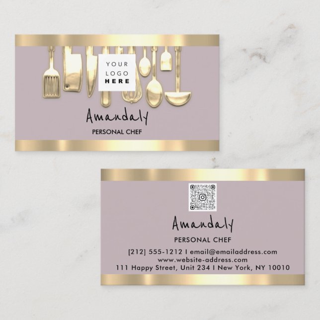 QR Code Persönlicher Koch Kochrestaurant Gold Visitenkarte (Vorne/Hinten)