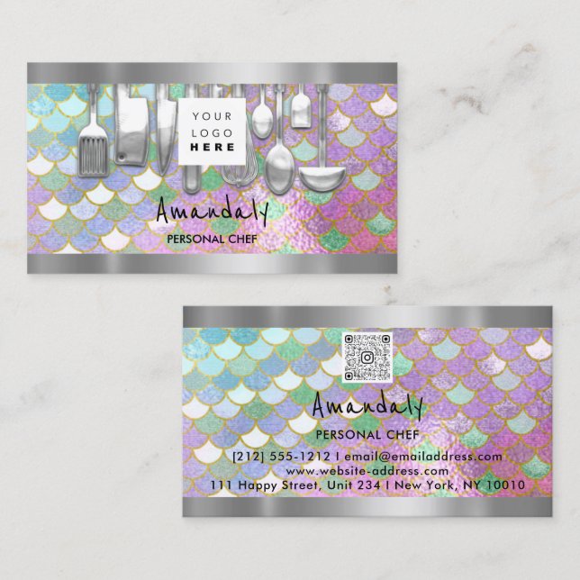 QR Code Persönlicher Koch Kochrestaurant Mermaid Visitenkarte (Vorne/Hinten)