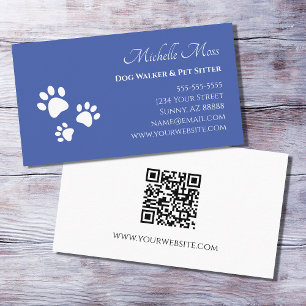 QR-Code Pet Sitter Paw Prints Blue Visitenkarte