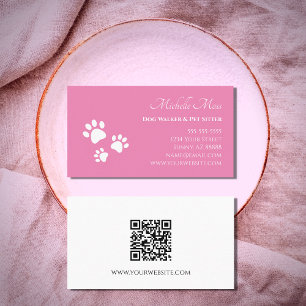 QR-Code Pet Sitter Paw Prints Pink Visitenkarte