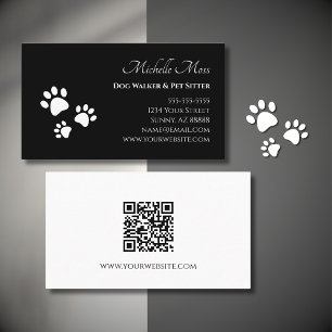 QR-Code Pet Sitter Paw Prints Schwarz-weiß Visitenkarte