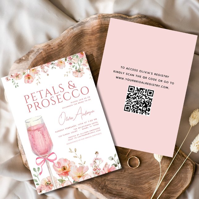 QR Code Petals & Prosecco Blush Brautparty Einladung (Von Creator hochgeladen)