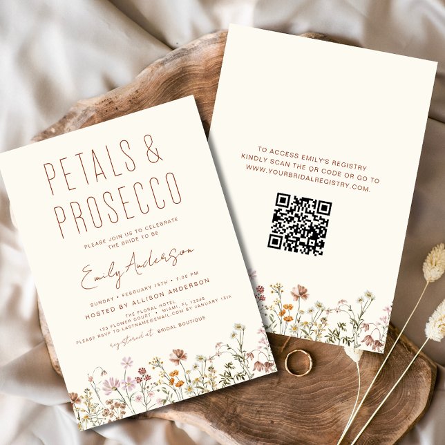 QR Code Petals & Prosecco Brautparty Wildblume Einladung (Von Creator hochgeladen)