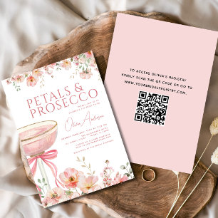 QR Code Petals & Prosecco Pink Bow Brautparty Einladung