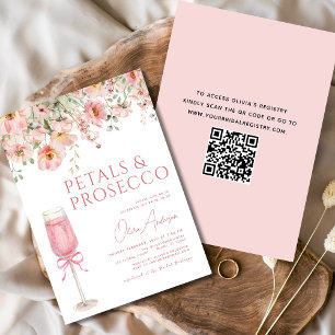 QR Code Petals & Prosecco Pink Bow Brautparty Einladung