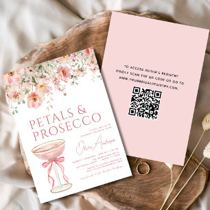 QR Code Petals & Prosecco Pink Bow Brautparty Einladung