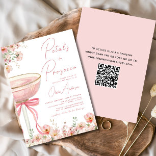 QR Code Petals & Prosecco Pink Bow Brautparty Einladung
