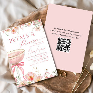 QR Code Petals & Prosecco Pink Bow Brautparty Einladung