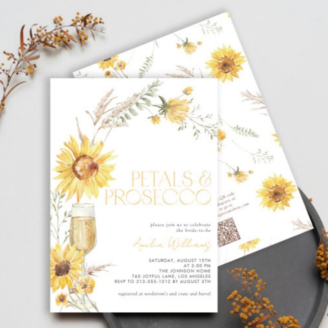 QR Code Petals & Prosecco Sunflower Brautparty Einladung (Von Creator hochgeladen)