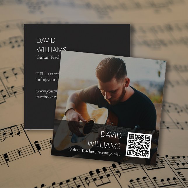 QR Code Photo Music Teacher Singer Songwriter Quadratische Visitenkarte (QR Code Photo Music Teacher Singer Songwriter Square Business Card)