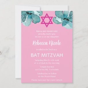 QR-Code Pink Aquarell Floral Bat Mitzwa Einladung