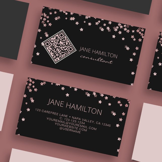 QR-Code Pink Glitter Modern Visitenkarte (Von Creator hochgeladen)