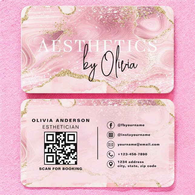 QR-Code Pink Marmor Esthetikerin & Spa Visitenkarte (Von Creator hochgeladen)