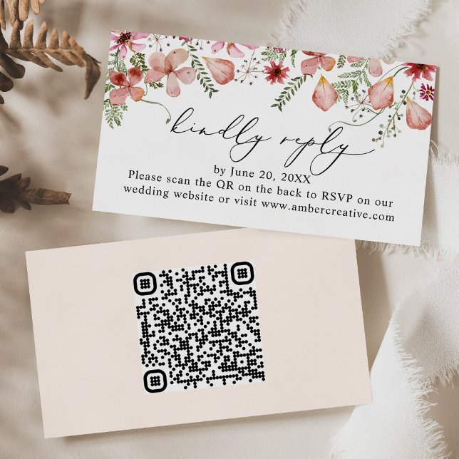 QR-Code Pink Peach Wedding RSVP Enclosure Card Car Visitenkarte (Von Creator hochgeladen)