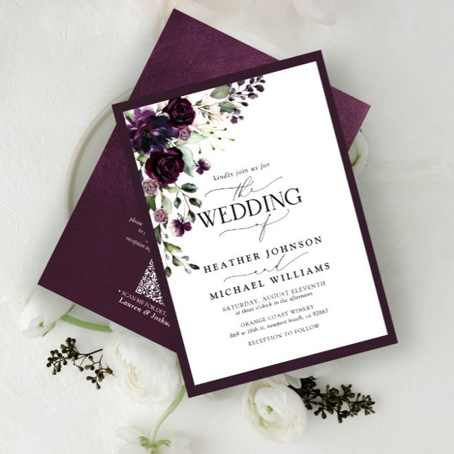 QR-Code Plakat Lila Blumenwasser-Farbskript Einladung (Von Creator hochgeladen)