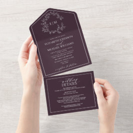 QR-Code Plum Lila Wappen Monogramm Hochzeit All In One Einladung