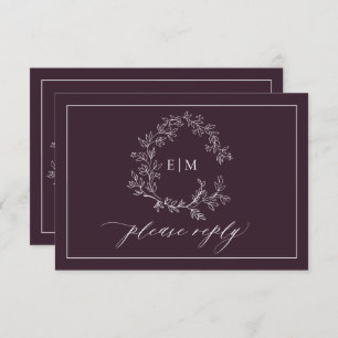 QR-Code Plum Lila Wappen Monogramm Hochzeit RSVP Karte