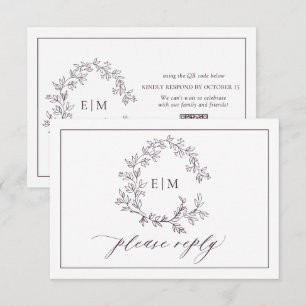 QR-Code Plum Lila Wappen Monogramm Hochzeit RSVP Karte