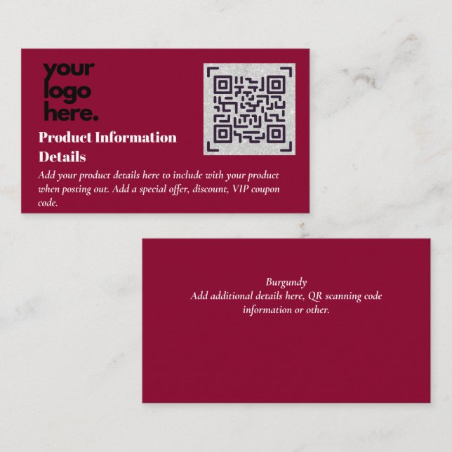 QR Code Produktverpackung Garantiedetails Coupon Begleitkarte (Vorne/Hinten)