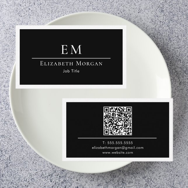 QR Code Professional Minimal Monogram Black White Visitenkarte (Von Creator hochgeladen)