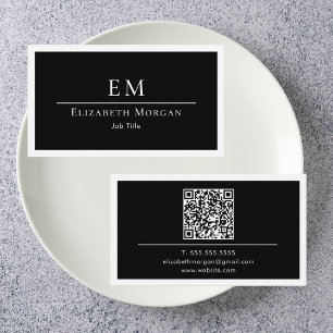 QR-Code Professional Minimal Monogram Schwarz Weiß Visitenkarte