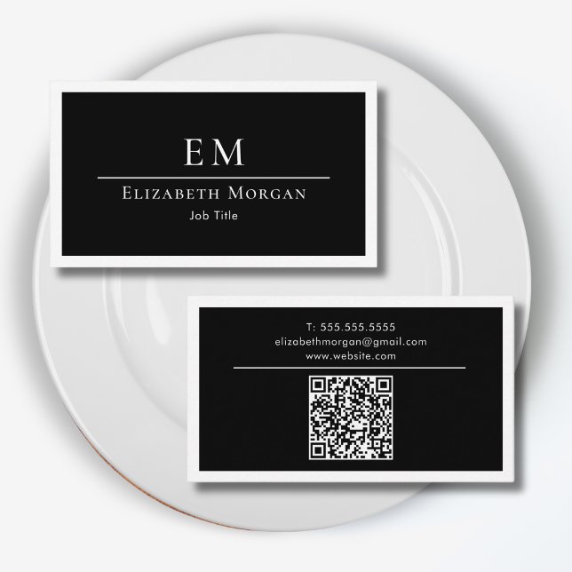 QR Code Professional Monogram Logo Black White Visitenkarte (Von Creator hochgeladen)