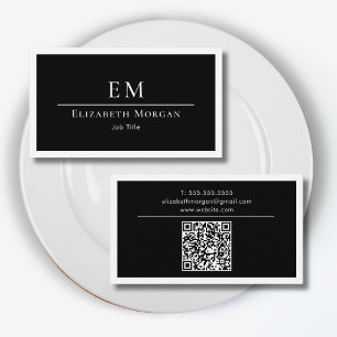 QR-Code Professionelles Monogramm-Logo Schwarz Wei Visitenkarte