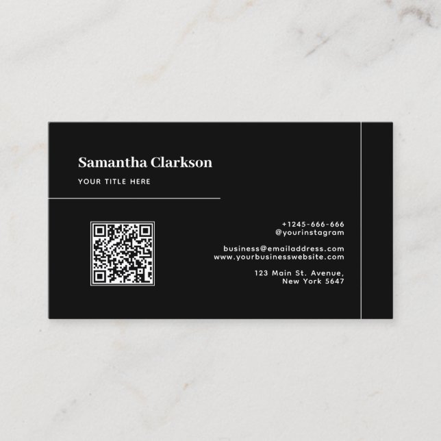 QR-Code Profi Minimalistisch Schwarz Saubere Linie Visitenkarte (Vorderseite)