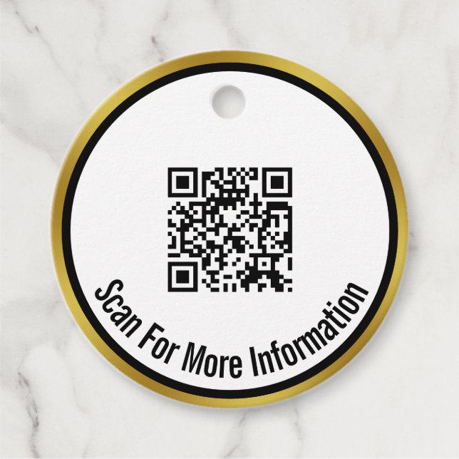 QR-Code prüfen für weitere Informationen Schwarz-w Geschenkanhänger (Vorderseite)