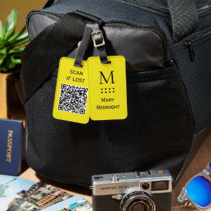 QR-Code-Prüfung bei verlorenem Neon Canar Gelb Gepäckanhänger