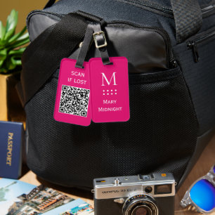QR-Code-Prüfung bei verlorenem Neonrosa Gepäckanhänger