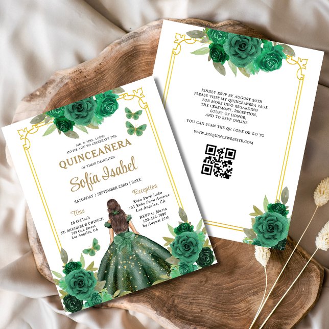 QR-Code Quinceanera Emerald Green Flyer (Von Creator hochgeladen)
