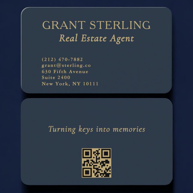 QR Code Real Estate Agent Navy Blue Gold  Visitenkarte (Von Creator hochgeladen)