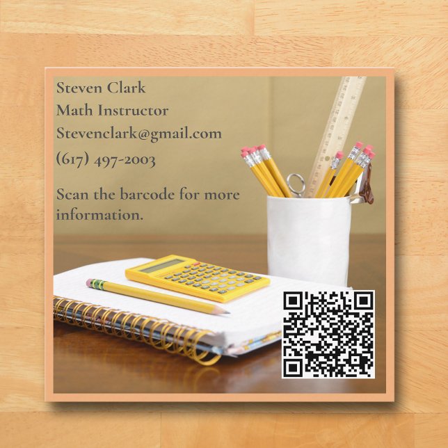 QR-Code-Rechner Orange Tutor Mathematiklehrer  Quadratische Visitenkarte (Orange Business Card for Math Teacher )