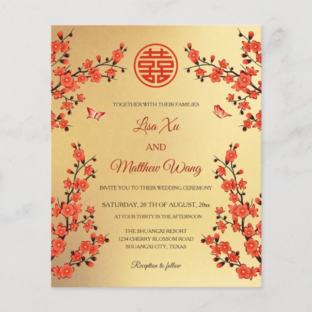 QR Code Red Cherry Blossom | Chinesische Hochzeit (Vorderseite)