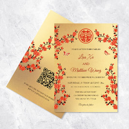 QR Code Red Cherry Blossom | Chinesische Hochzeit Einladung
