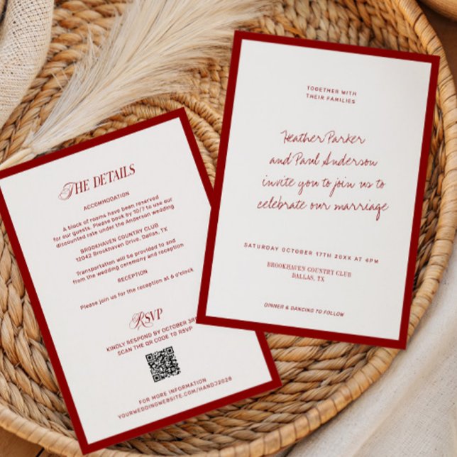 QR Code Red Classic Minimalistisch Wedding Einladung (Von Creator hochgeladen)