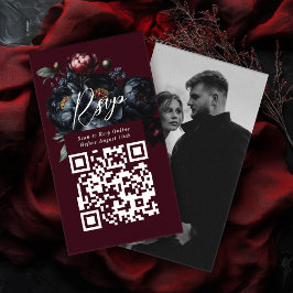 QR Code Red Dark Moody Peony Gothic Wedding RSVP Begleitkarte