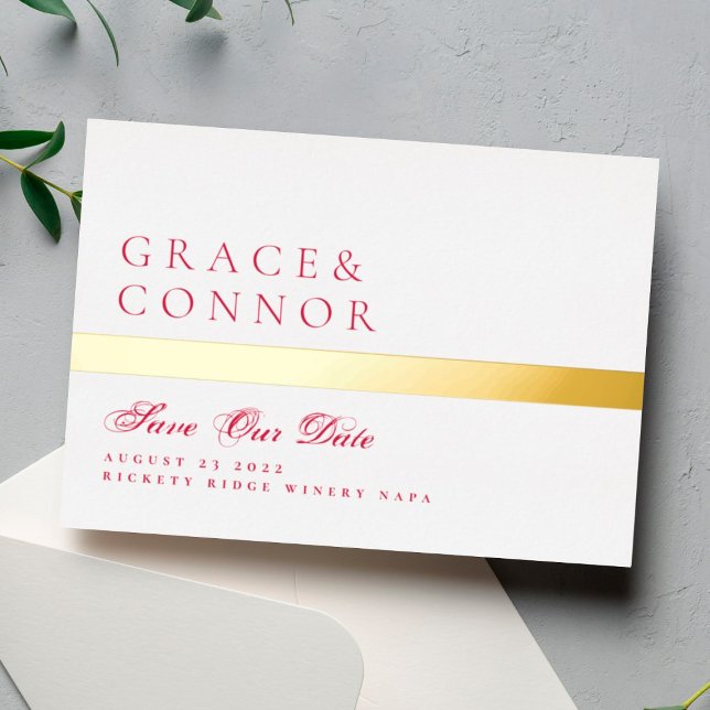 QR Code Red Magenta Stripe Foto Save the Date Folieneinladung (Von Creator hochgeladen)