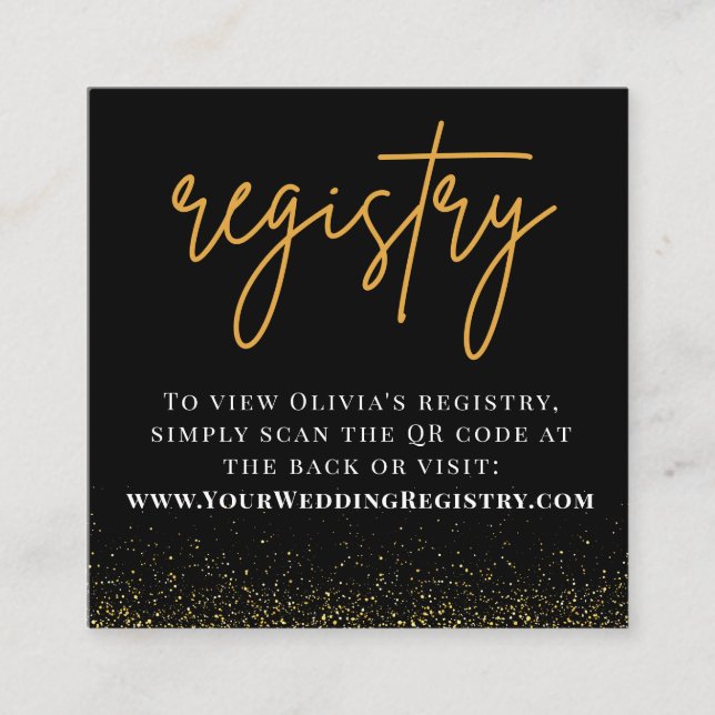 QR-Code-Registrierung für romantische Schwarz-Gold Begleitkarte (Vorderseite)
