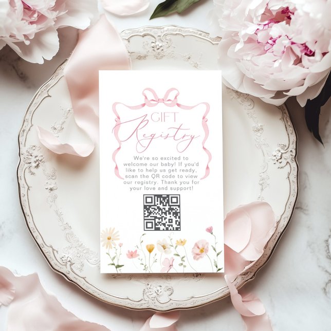 QR code Registry Whimsical Bow wildflowers Begleitkarte (Von Creator hochgeladen)
